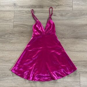 Lulus Fuchsia Satin Slip Dress with Spaghetti Straps